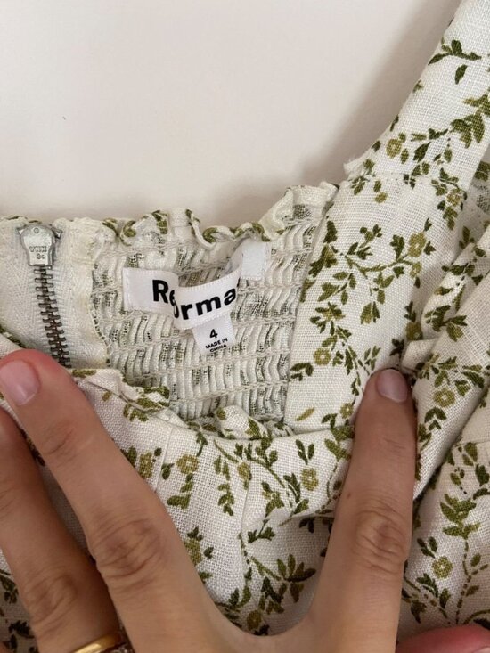 Reformation Desiree Linen Mini Tie Shoulder Dress in Ivy - Picture 5 of 8